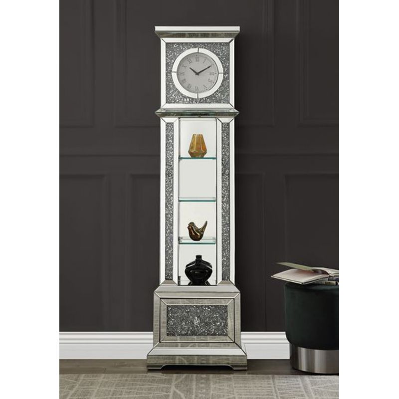 ACME Furniture - Noralie Grandfather Clock w/LED - Mirrored & Faux Diamonds - AC00348