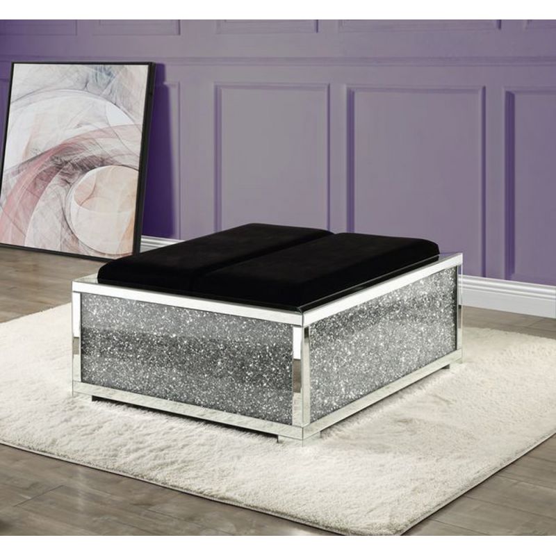 ACME Furniture - Noralie Ottoman w/Storage - Mirrored & Faux Diamonds - AC00531