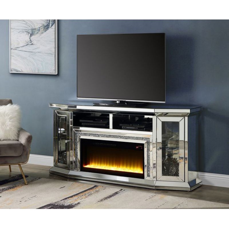 ACME Furniture - Noralie TV Stand w/Fireplace & LED - Mirrored & Faux Diamonds - AC00517