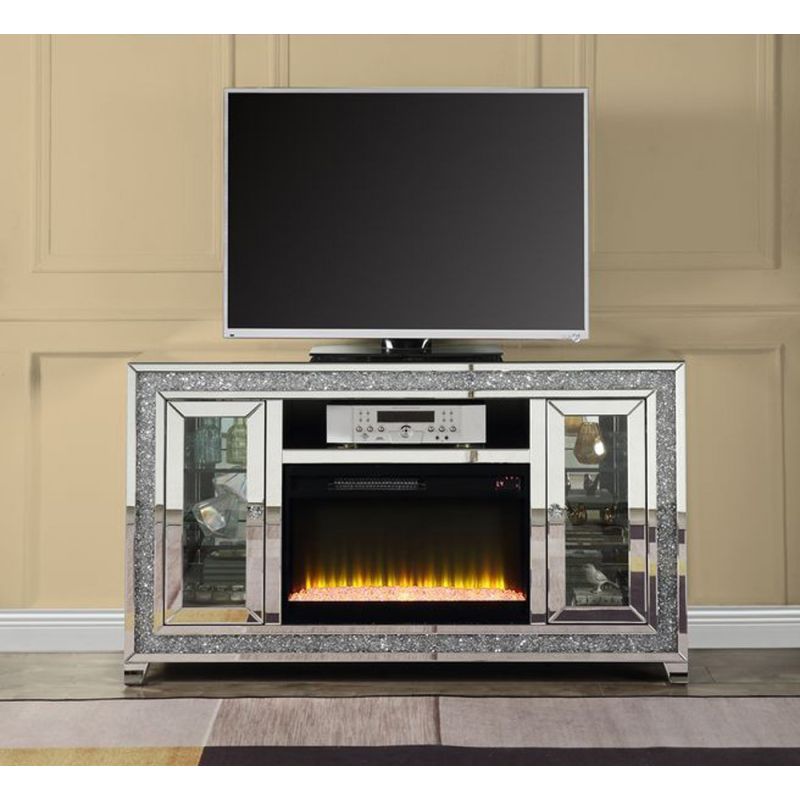 ACME Furniture - Noralie TV Stand w/Fireplace & LED - Mirrored & Faux Diamonds - LV00316