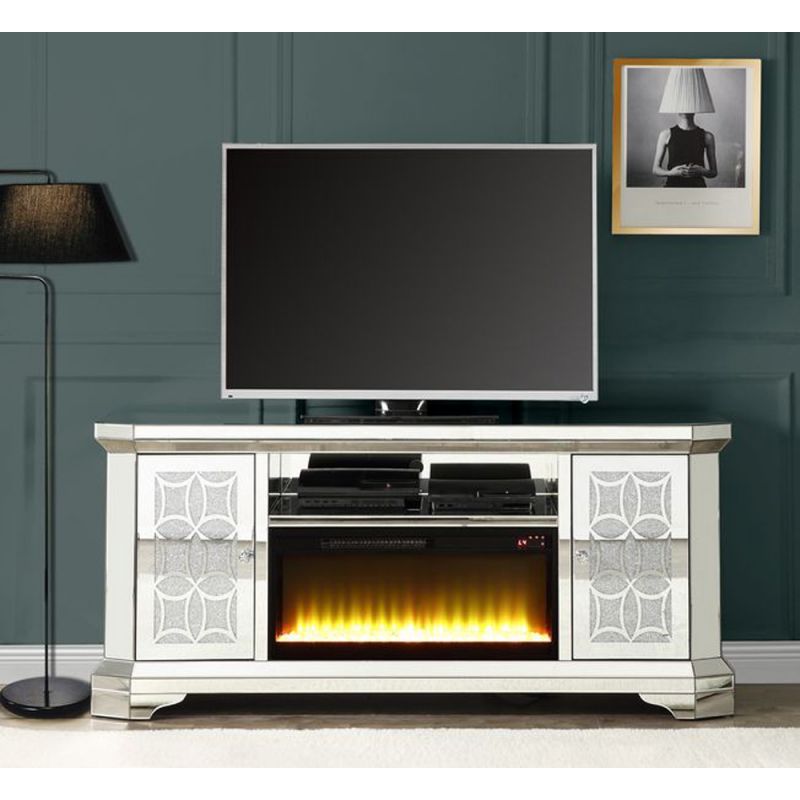 ACME Furniture - Noralie TV Stand w/Fireplace - Mirrored & Faux Diamonds - LV00520