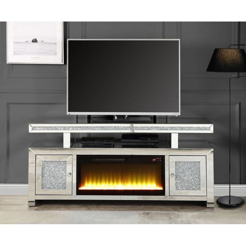 ACME Furniture - Noralie TV Stand w/Fireplace - Mirrored & Faux Diamonds - LV00523