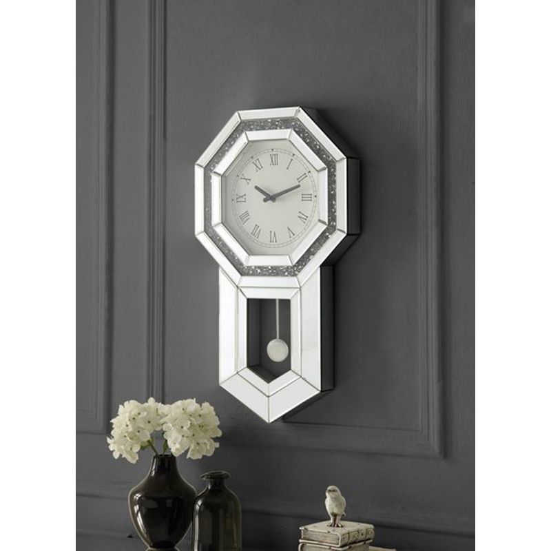 ACME Furniture - Noralie Wall Clock - Mirrored & Faux Diamonds - AC00421