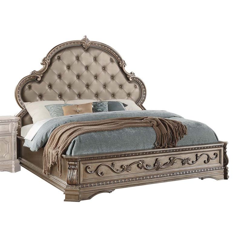ACME Furniture - Northville Eastern King Bed - Synthetic Leather & Antique Silver - 26927EK