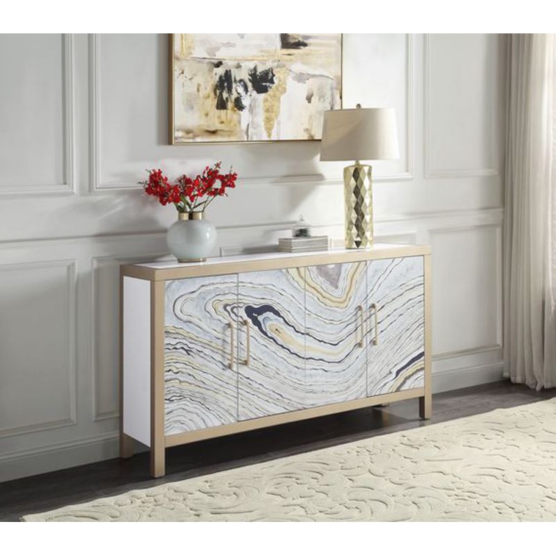 ACME Furniture - Olisa Console Table - Stone Grain - White & Gold - AC00283