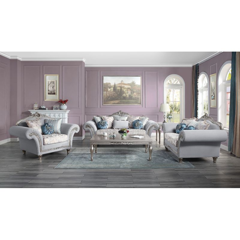 ACME Furniture - Pelumi Loveseat w/5 Pillows - Light Gray Linen & Platinum - LV01113