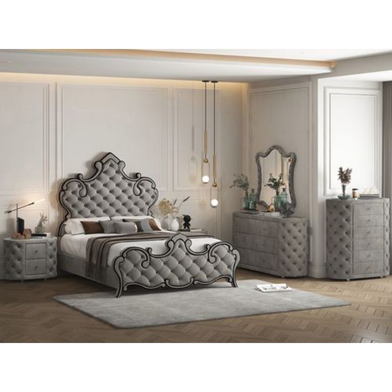 ACME Furniture - Perine Eastern King Bed - Gray Velvet - BD01061EK