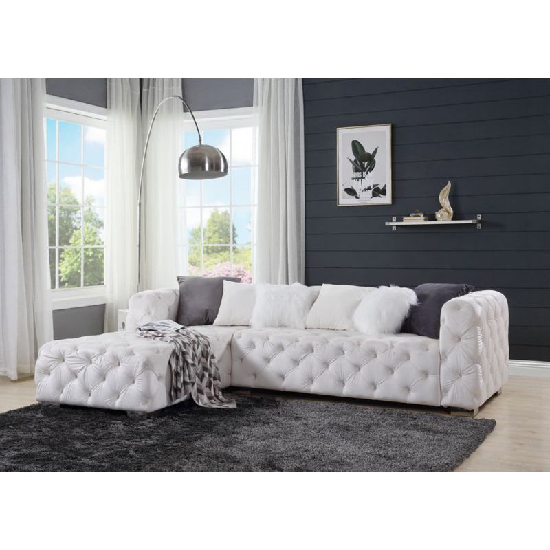 ACME Furniture - Qokmis Sectional Sofa w/6 Pillows - Beige Velvet - LV00391