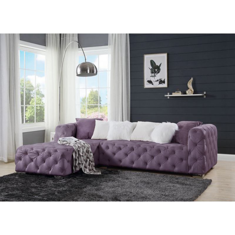 ACME Furniture - Qokmis Sectional Sofa w/6 Pillows - Purple Velvet - LV00389
