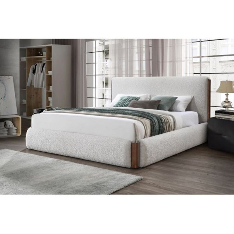 ACME Furniture - Sandro Eastern King Bed - White Boucle & Walnut - BD02469EK
