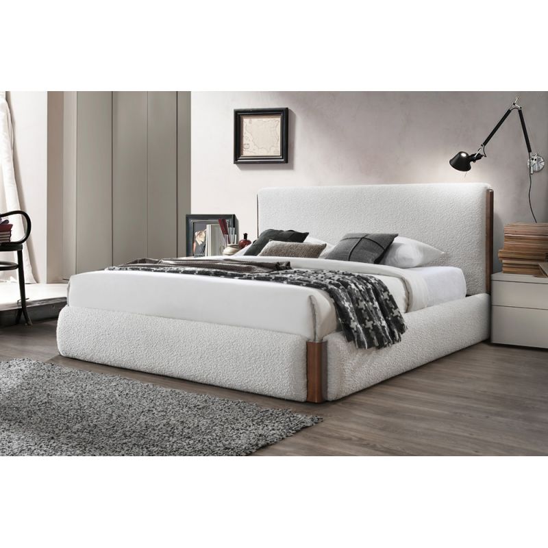 ACME Furniture - Sandro Queen Bed - White Boucle & Walnut - BD02470Q