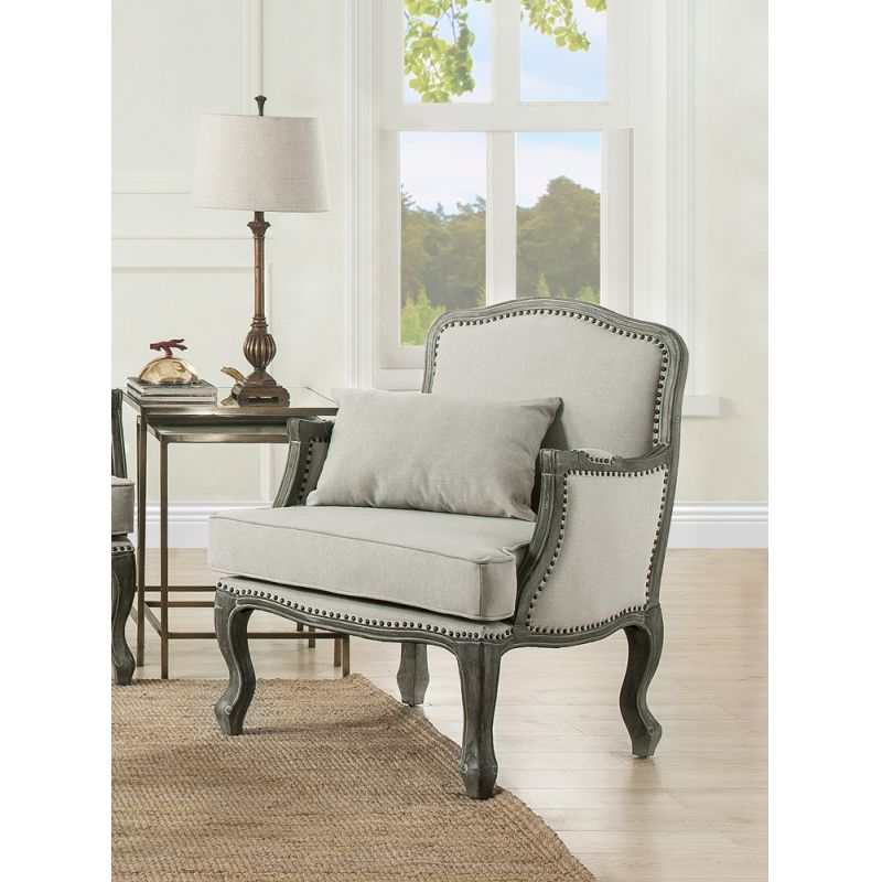 ACME Furniture - Tania Chair w/Pillow - Cream Linen & Brown - LV01132