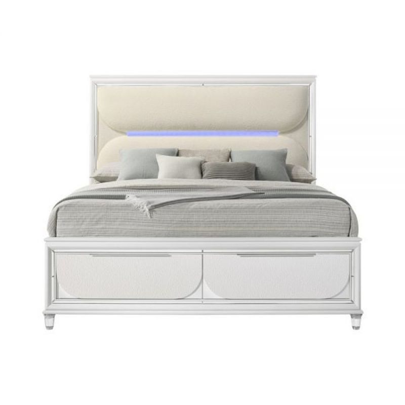 ACME Furniture - Tarian Eastern King Bed w/Storage & LED - White Boucle & Pearl White - BD02316EK