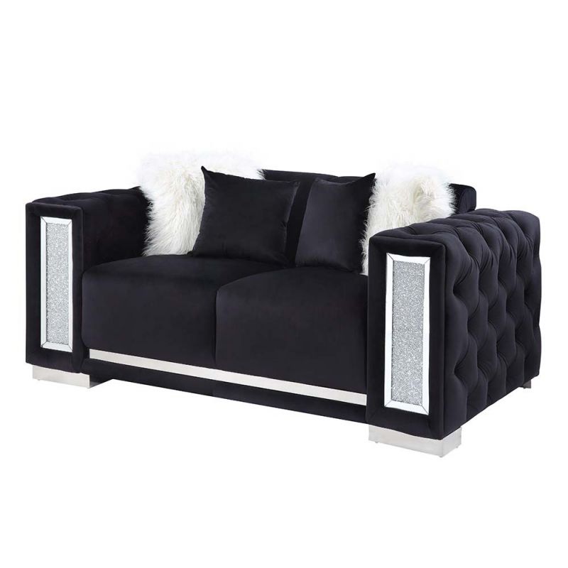 ACME Furniture - Trislar Loveseat w/4 Pillows - Black Velvet - LV01398