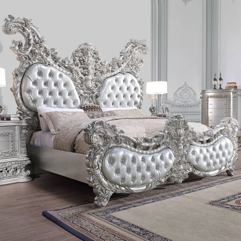 ACME Furniture - Valkyrie Eastern King Bed - Synthetic Leather - Antique Platinum - BD00683EK