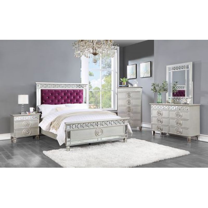 ACME Furniture - Varian Full Bed - Burgundy Velvet - Silver & Mirrored - BD01278F
