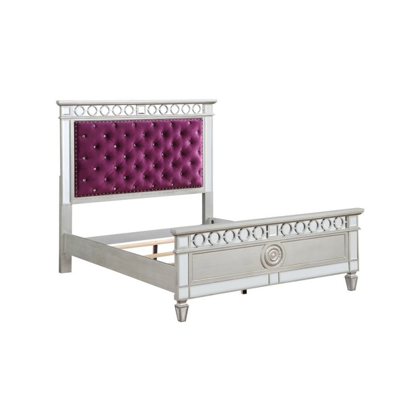 ACME Furniture - Varian Twin Bed - Burgundy Velvet - Silver & Mirrored - BD01279T