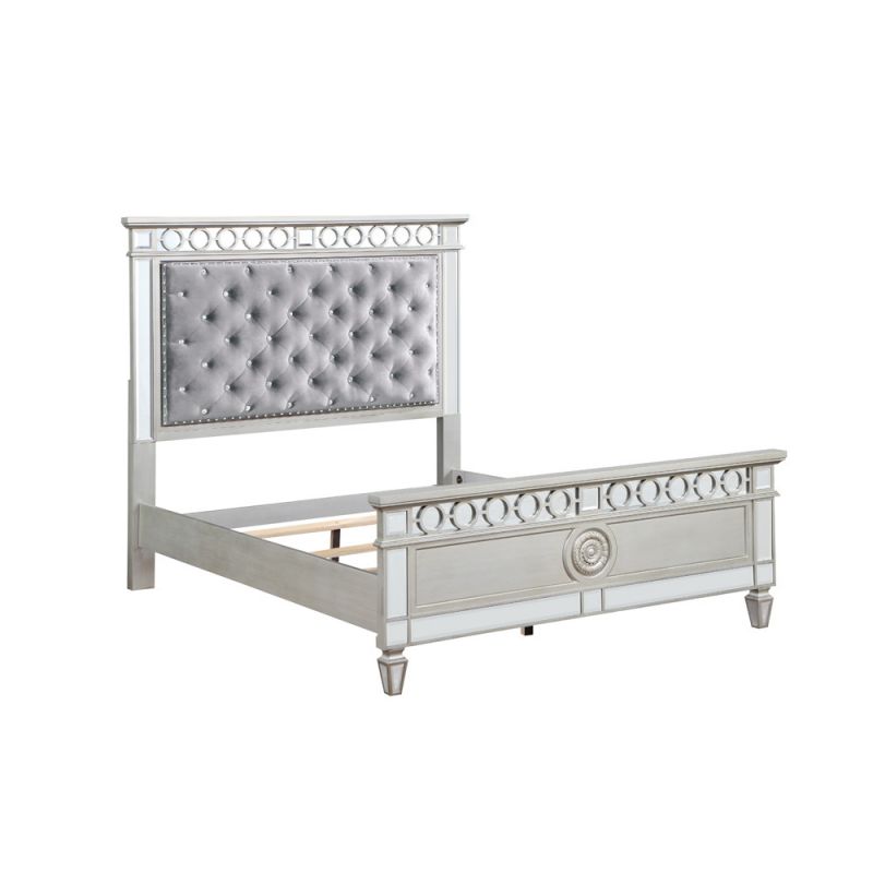 ACME Furniture - Varian Twin Bed - Gray Velvet - Silver & Mirrored - BD01412T