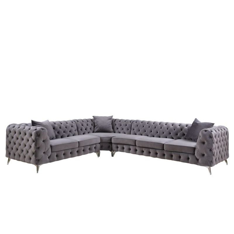ACME Furniture - Wugtyx Sectional Sofa w/3 Pillows - Dark GrayVelvet - LV00335