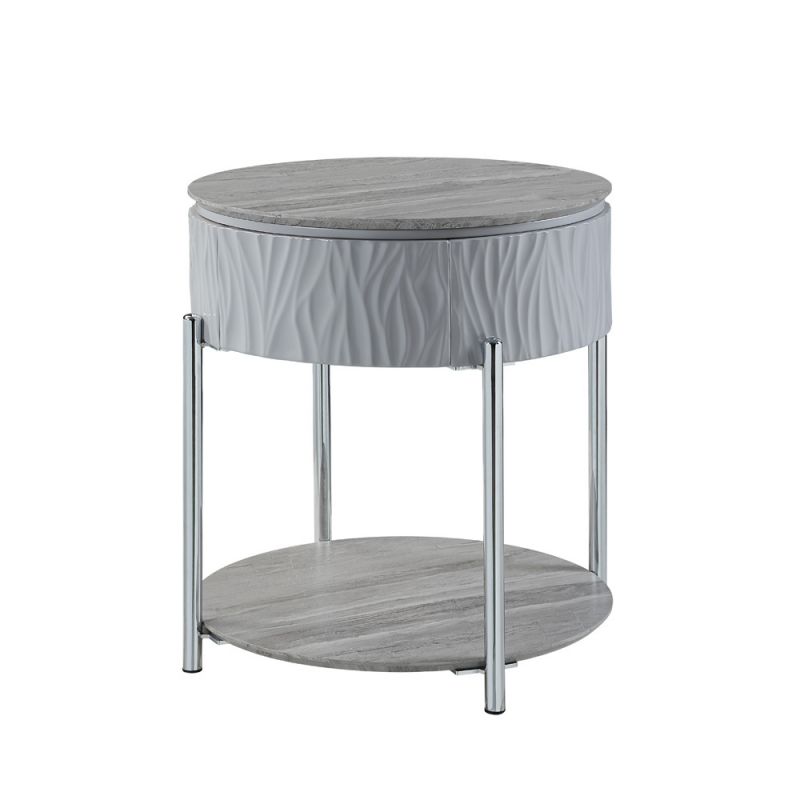 ACME Furniture - Yukino End Table - Gray High Gloss & Chrome - LV02412