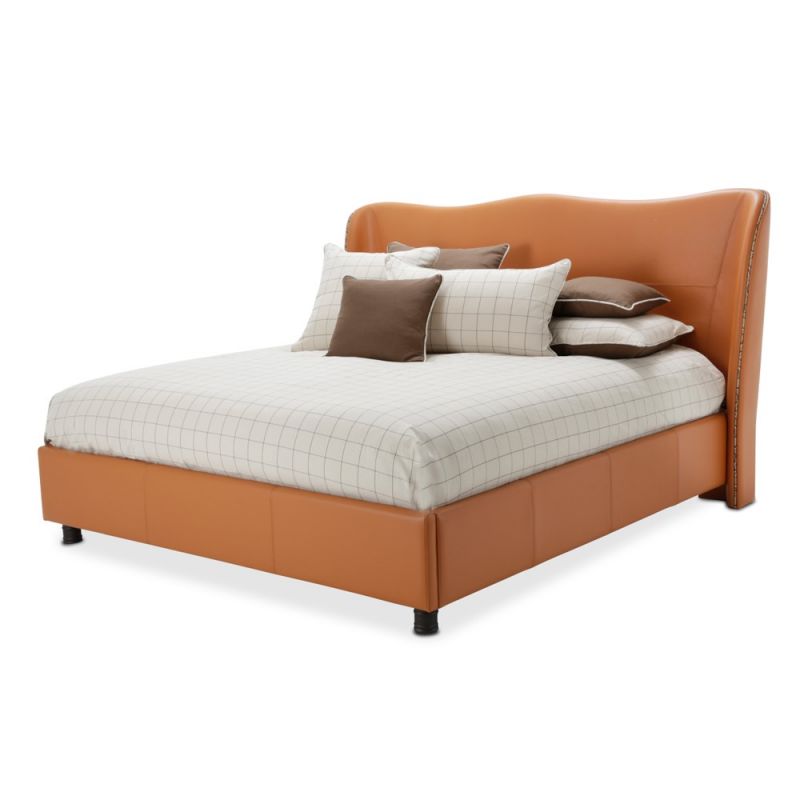 AICO by Michael Amini - 21 Cosmopolitan Cal. King Upholstered Wing Bed in Diablo Orange
