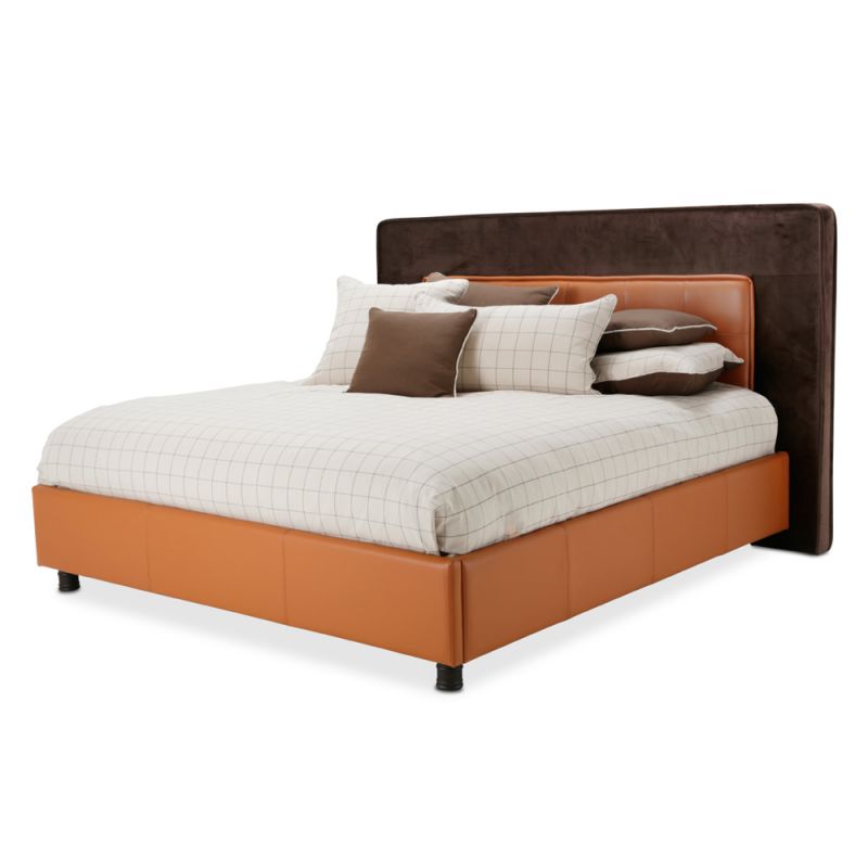 AICO by Michael Amini - 21 Cosmopolitan Queen Upholstered Tufted Bed in Diablo Orange