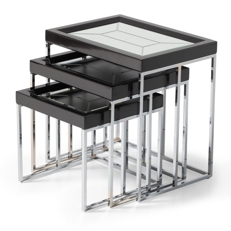 AICO - Carmela Nesting Tables, Set of 3 - Glossy Charcoal Sand - LFR-CRMA224-830