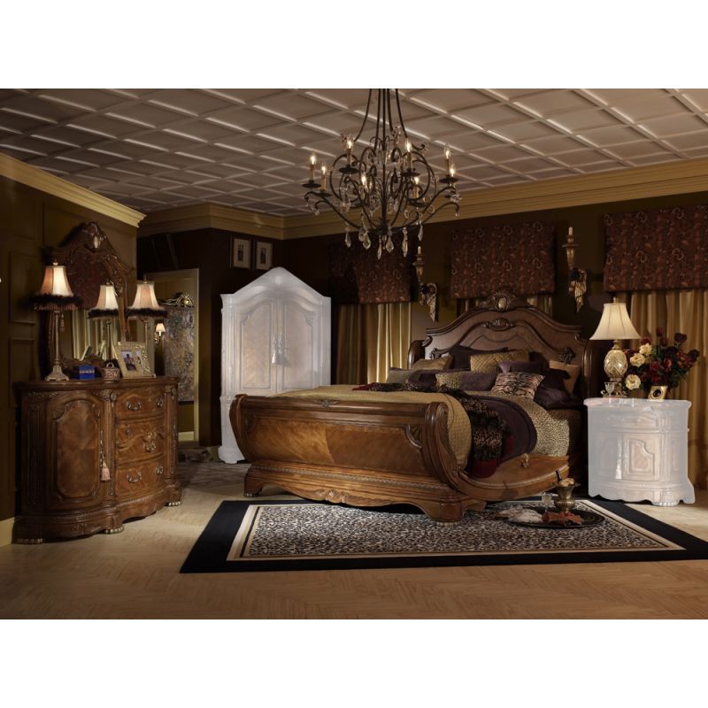 AICO by Michael Amini - Cortina King Sleigh Bedroom Set w/ Chest (6 pc) in Honey Walnut - NF6500EKSL6C-28