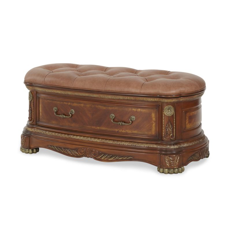 AICO by Michael Amini - Cortina Leather Bedside Bench in Honey Walnut - N65904-28