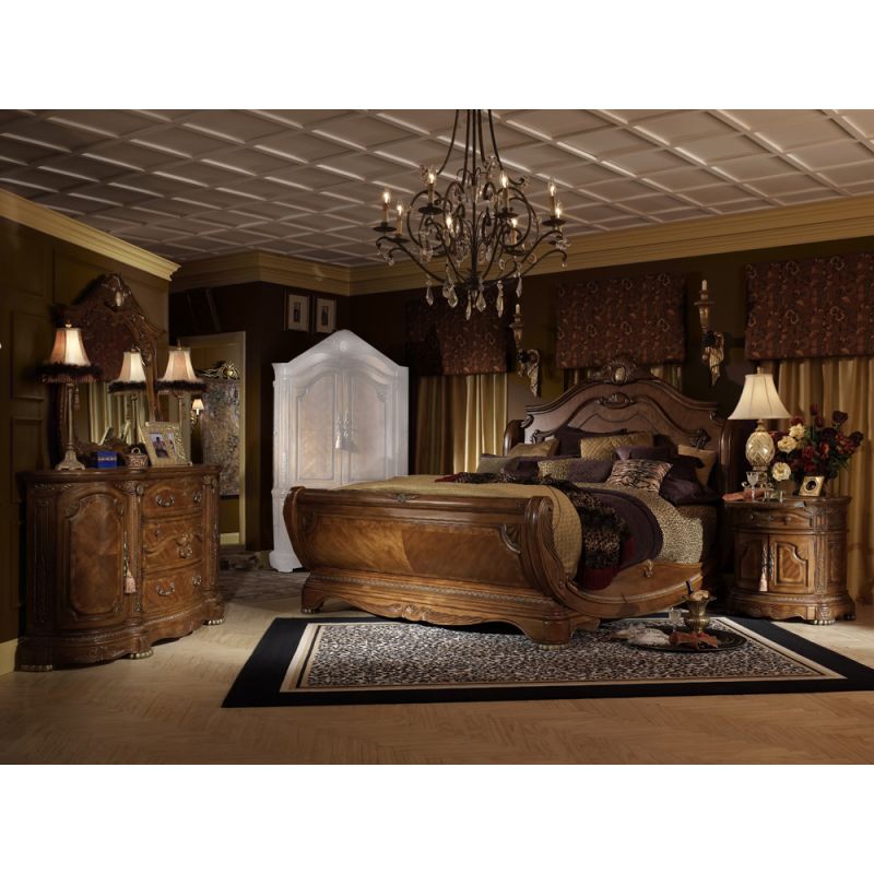 AICO by Michael Amini - Cortina Queen Sleigh Bedroom Set (6 pc) in Honey Walnut - NF6500QSL6-28