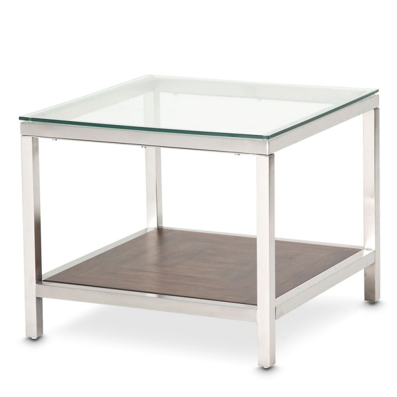AICO by Michael Amini - Diversey End Table w/ Glass Top - FS-DVRSY202_CLOSEOUT