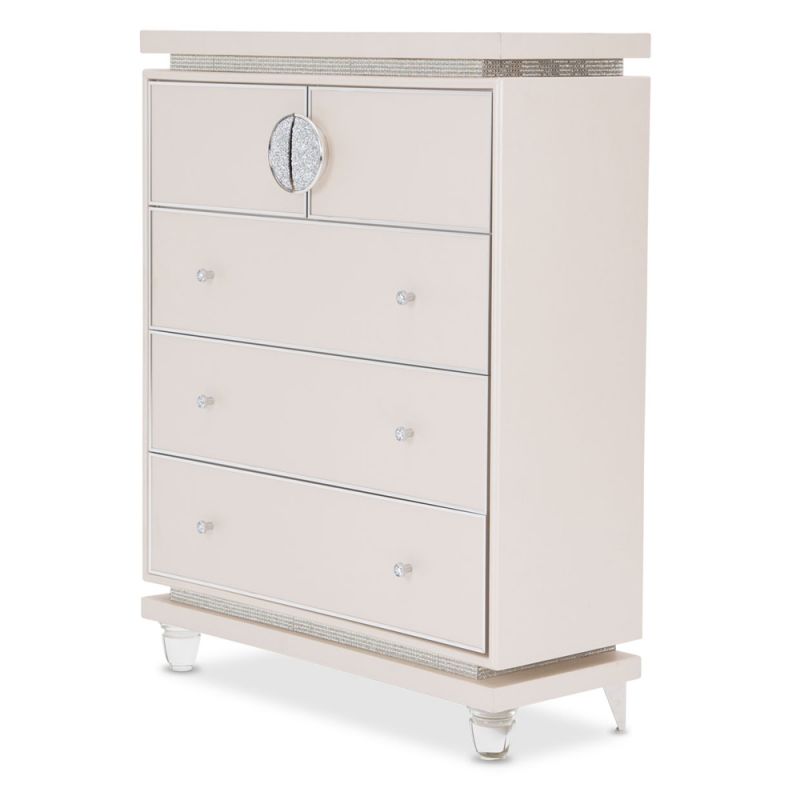 AICO by Michael Amini - Glimmering Heights Upholstered 5 Drawer Chest in Ivory - 9011070-111