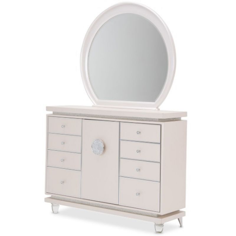 AICO by Michael Amini - Glimmering Heights Upholstered Dresser and Mirror in Ivory