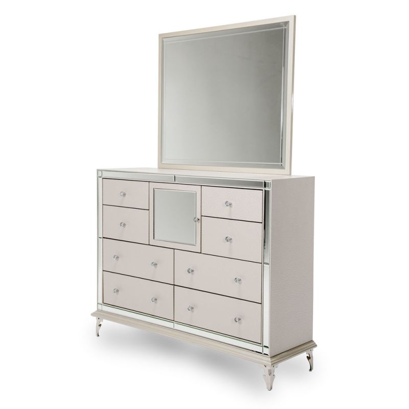 AICO by Michael Amini - Hollywood Loft Upholstered Dresser and Mirror in Frost