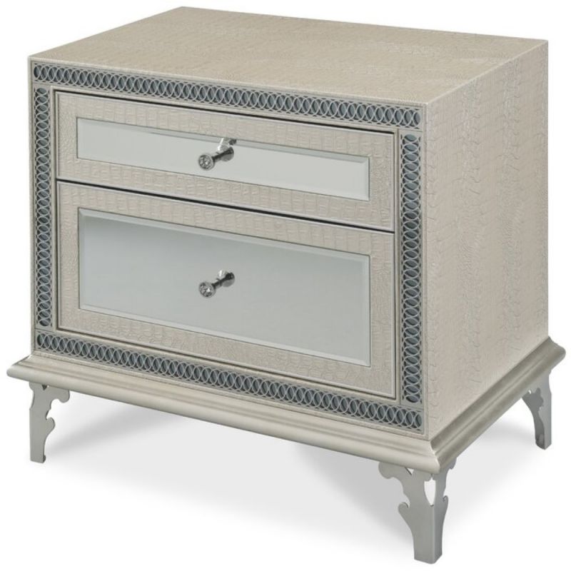 AICO by Michael Amini - Hollywood Swank Upholstered Nightstand in Crystal Croc - NT03040-09