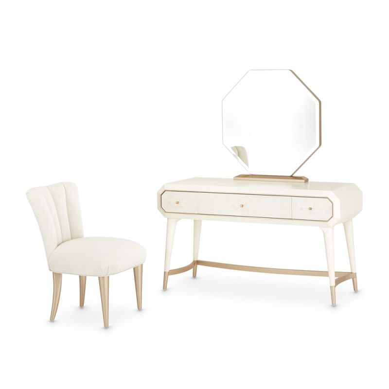 Aico by Michael Amini - La Rachelle Vanity Set with Mirror & Chair - Champagne - 9034058VAN3-136