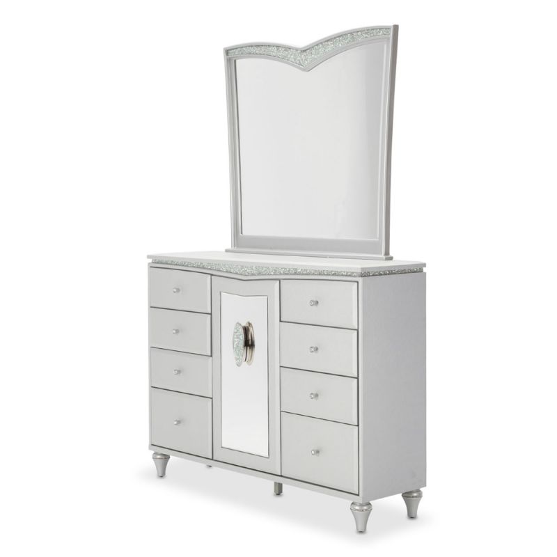 AICO by Michael Amini - Melrose Plaza Upholstered Dresser and Mirror in Dove