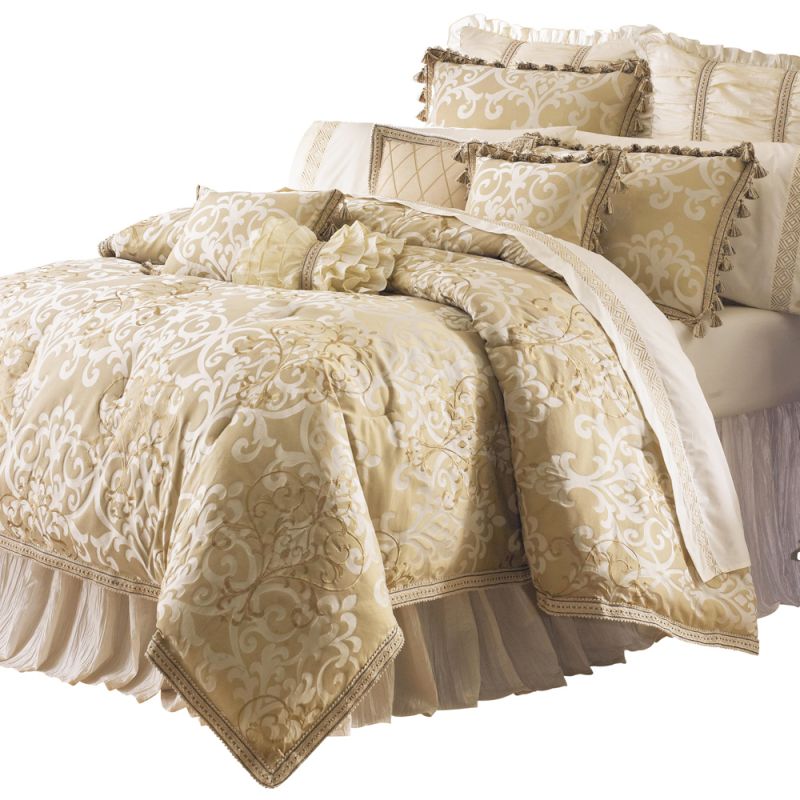 AICO by Michael Amini - Novella 10-Piece East King Comforter Set - Gold - BKS-NOVEL-EK10-GLD