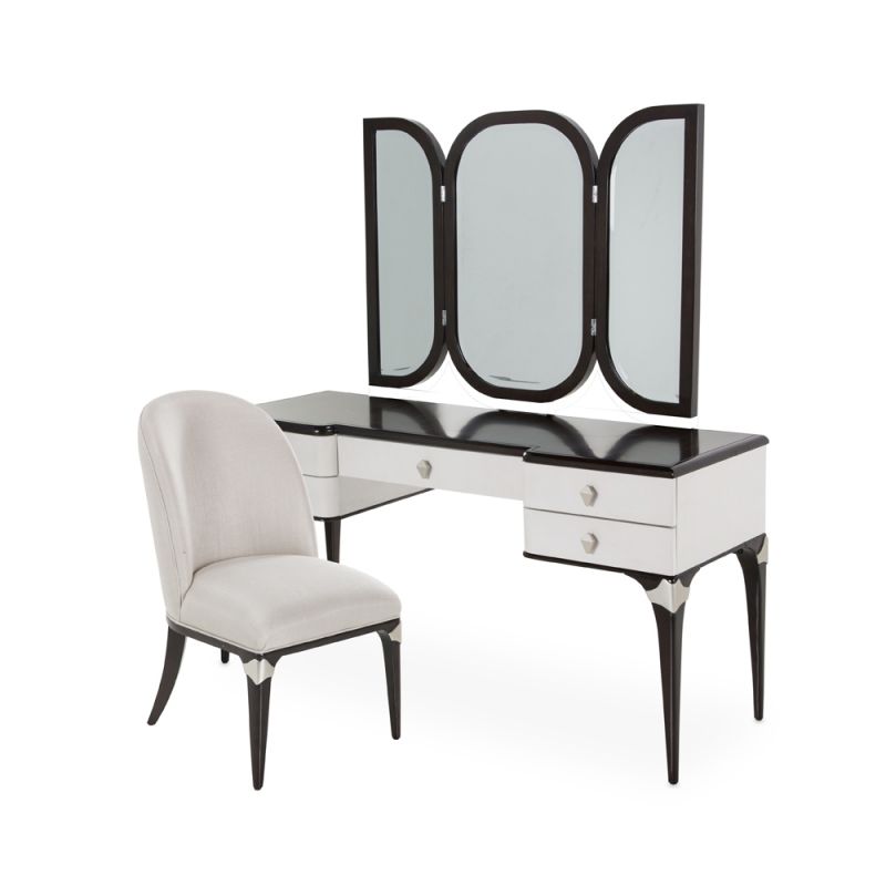 Aico by Michael Amini - Paris Chic Vanity with Mirror and Chair - Espresso - N9003058VAN3-409