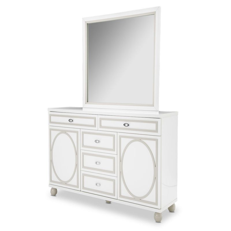 AICO by Michael Amini - Sky Tower Dresser and Mirror in Cloud White