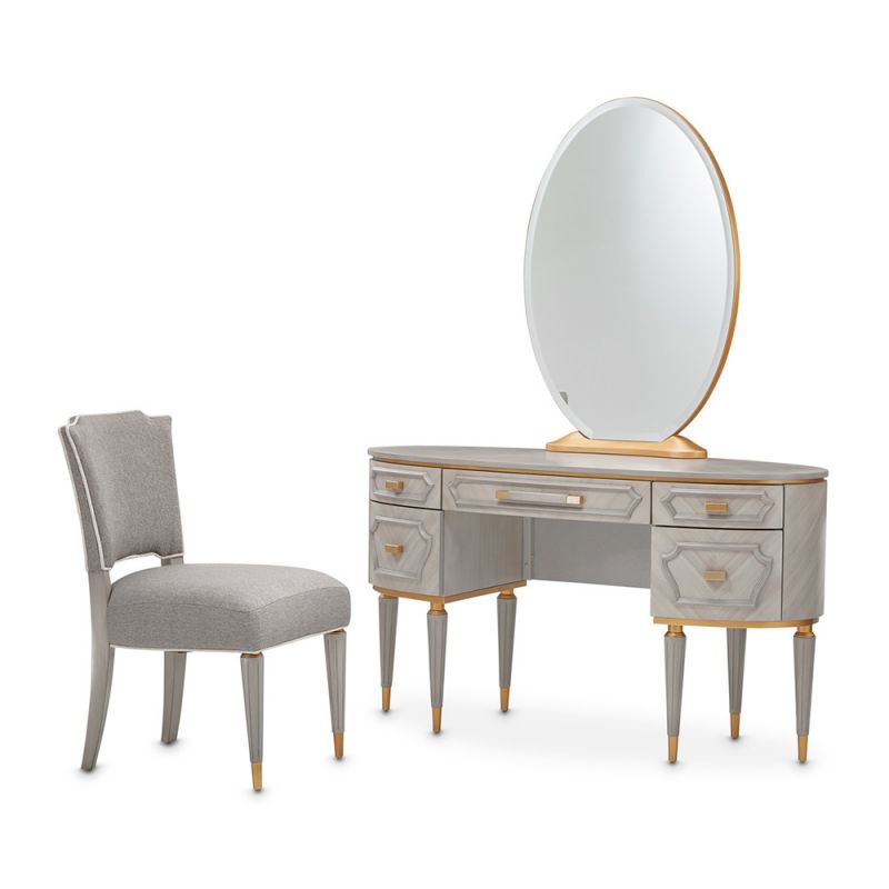 AICO - St. Charles Vanity Desk with Mirror & Chair - Dove Gray - 9088058VAN3-803