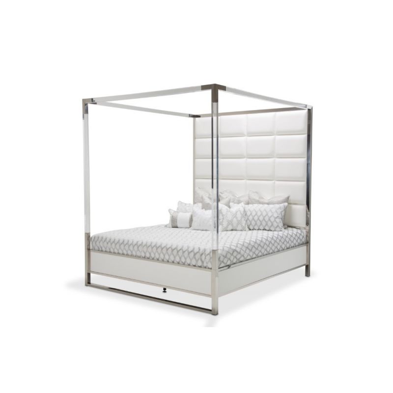 AICO by Michael Amini - State St. - Eastern King Metal Bed - Glossy White - N9016000EK4-116