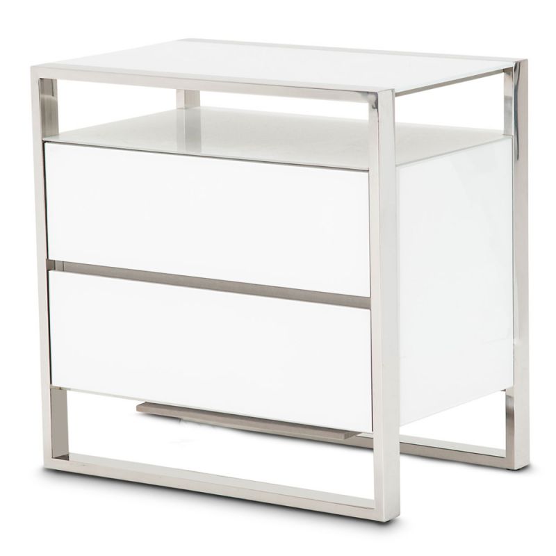 AICO by Michael Amini - State St. Metal Nightstand w/ LED Lights in Glossy White - N9016040-116