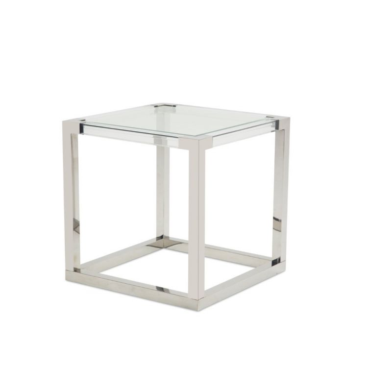 AICO by Michael Amini - State St. - Square End Table with Glass Top, Stainlees Steel Frame & Base - Stainless Steel - N9016302S-13
