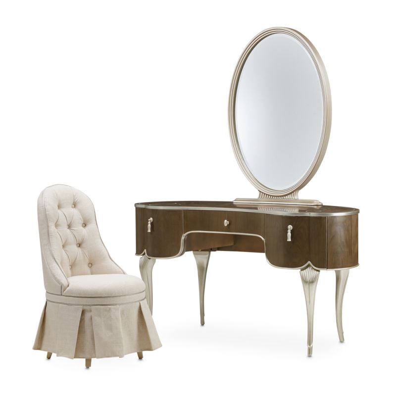 Aico by Michael Amini - VillaCherie Vanity Set with Mirror & Chair - Hazelnut - N9008000VAN3-410