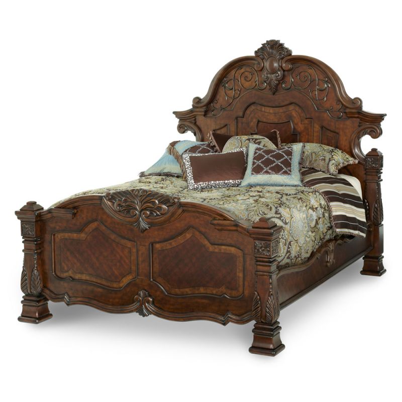 AICO by Michael Amini - Windsor Court King Mansion Bed in Vintage Fruitwood