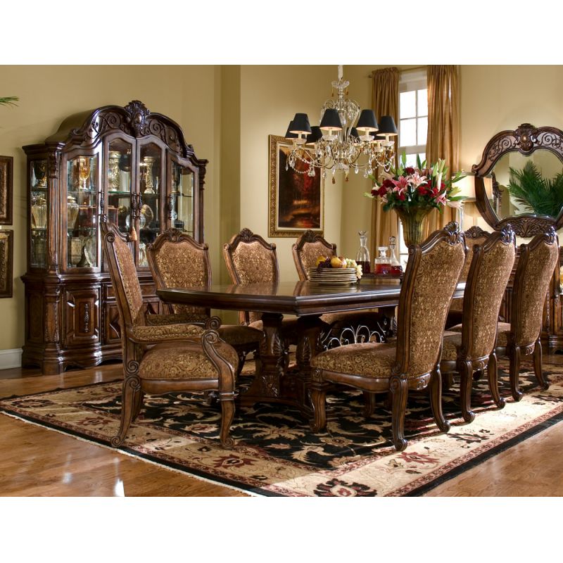 AICO by Michael Amini - Windsor Court Rect. Dining Room Set w/ China & Buffet (11 pc) in Vintage Fruitwood - 70000DRS11CB-54