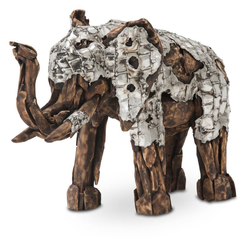 AICO by Michael Amini - Wood Crafted Elephant w/ Aluminum, Small - ACF-ARF-ELPHNT-003S