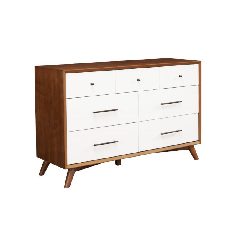 Alpine Furniture - Flynn 7 Drawer Two Tone Dresser, Acorn/White - 999-03