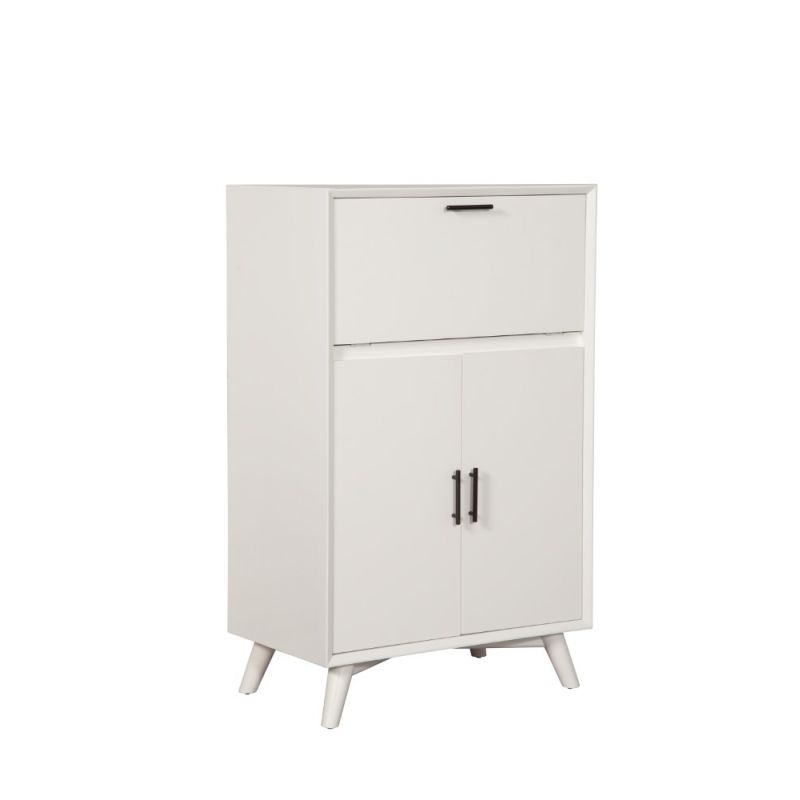 Alpine Furniture - Flynn Large Bar Cabinet w/Drop Down Tray, White - 966-W-16